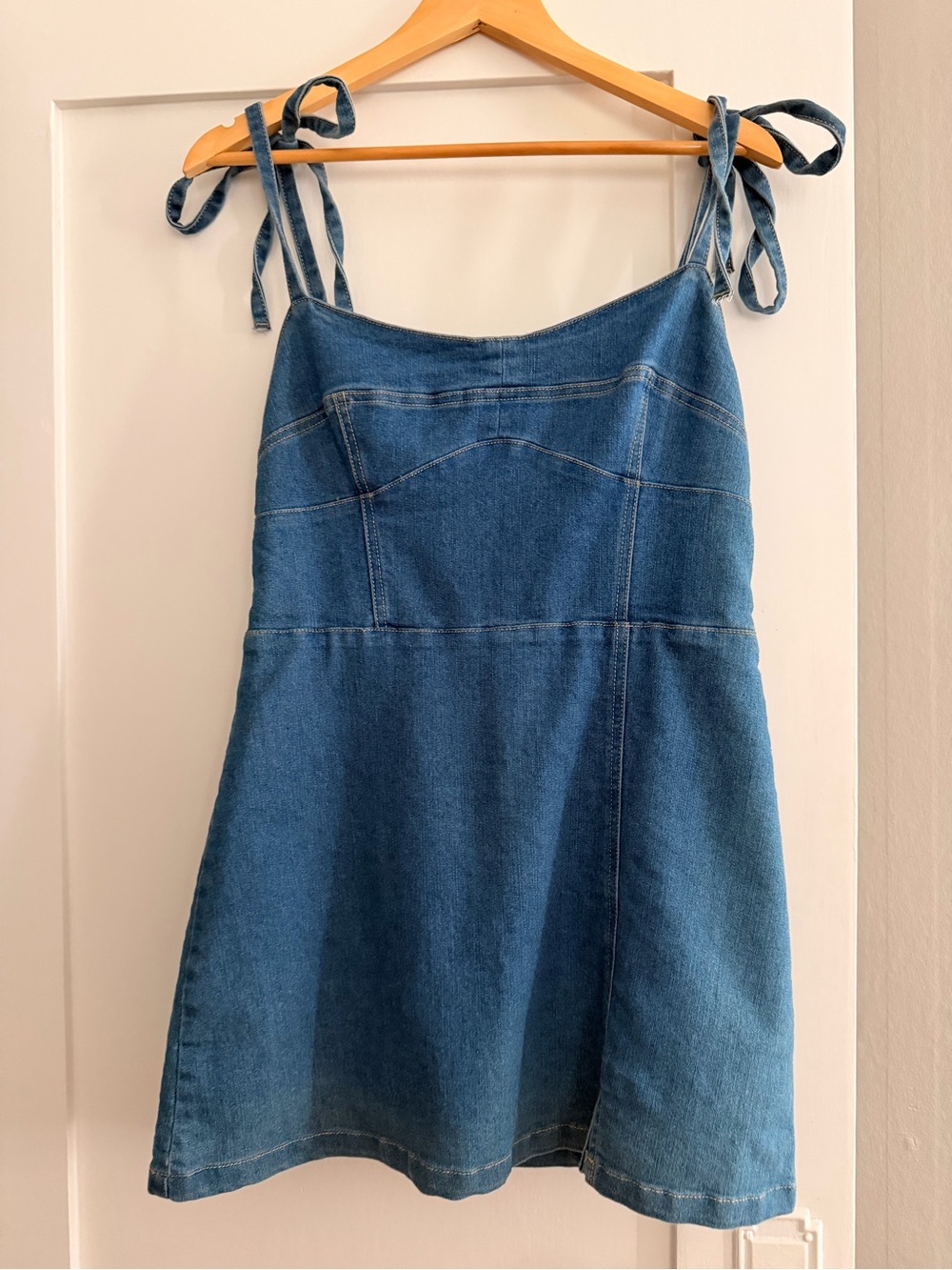 Francesca’s Harper Heritage Denim Tie-Shoulder Mini Dress - Blue